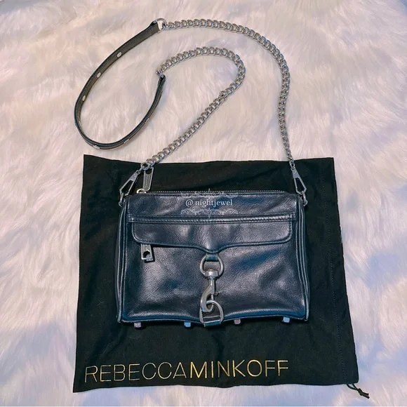💙REBECCA MINKOFF Dark Navy Blue MAC clutch crossbody small medium silver chain - Picture 2 of 10